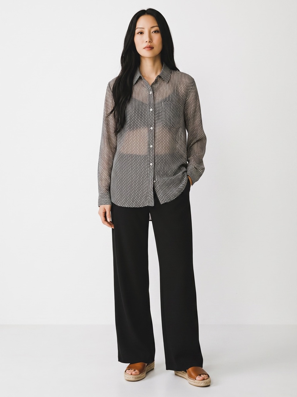 Nanette Lepore Black and White Polka Dot Button-Down Shirt